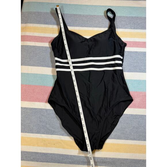 NWOT Chic Black One-Piece Swimsuit - Size Medium - Striped - Picture 3 of 6